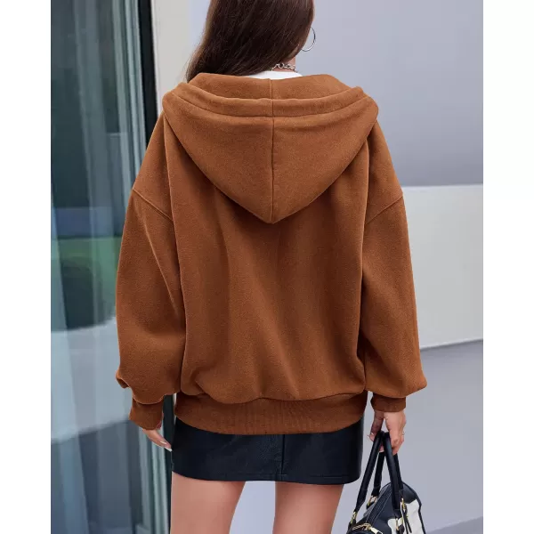 PRETTYGARDEN Womens 2024 Fall Zip Up Hoodies Sweatshirt Long Sleeve Loose Fit Y2K Casual Fashion Jackets with PocketsCaramel