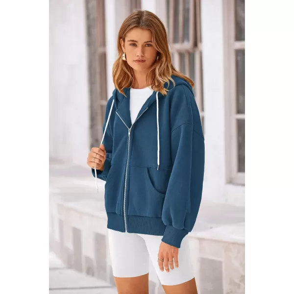 PRETTYGARDEN Womens 2024 Fall Zip Up Hoodies Sweatshirt Long Sleeve Loose Fit Y2K Casual Fashion Jackets with PocketsDark Blue
