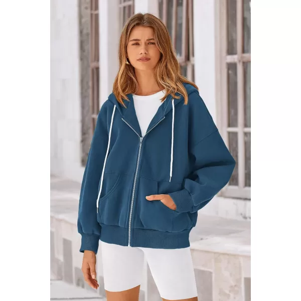 PRETTYGARDEN Womens 2024 Fall Zip Up Hoodies Sweatshirt Long Sleeve Loose Fit Y2K Casual Fashion Jackets with PocketsDark Blue