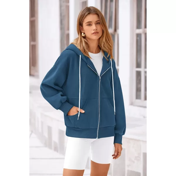PRETTYGARDEN Womens 2024 Fall Zip Up Hoodies Sweatshirt Long Sleeve Loose Fit Y2K Casual Fashion Jackets with PocketsDark Blue