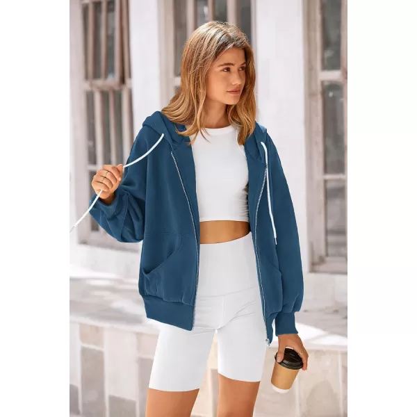 PRETTYGARDEN Womens 2024 Fall Zip Up Hoodies Sweatshirt Long Sleeve Loose Fit Y2K Casual Fashion Jackets with PocketsDark Blue