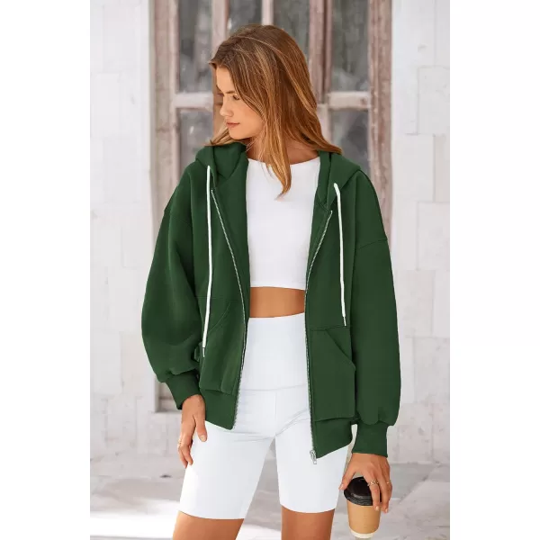 PRETTYGARDEN Womens 2024 Fall Zip Up Hoodies Sweatshirt Long Sleeve Loose Fit Y2K Casual Fashion Jackets with PocketsDark Green