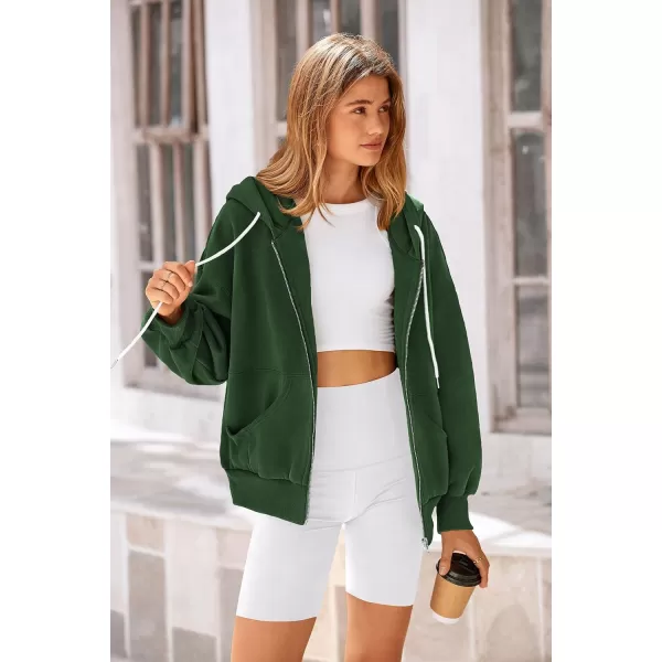 PRETTYGARDEN Womens 2024 Fall Zip Up Hoodies Sweatshirt Long Sleeve Loose Fit Y2K Casual Fashion Jackets with PocketsDark Green