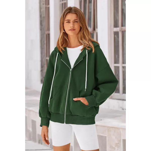 PRETTYGARDEN Womens 2024 Fall Zip Up Hoodies Sweatshirt Long Sleeve Loose Fit Y2K Casual Fashion Jackets with PocketsDark Green