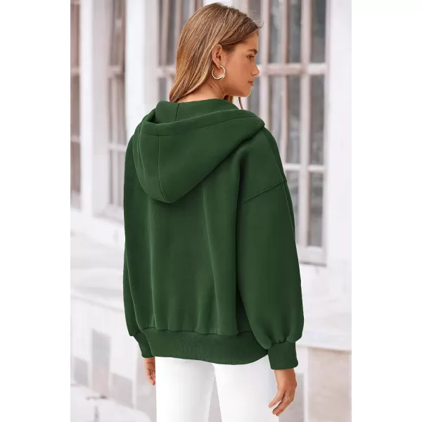 PRETTYGARDEN Womens 2024 Fall Zip Up Hoodies Sweatshirt Long Sleeve Loose Fit Y2K Casual Fashion Jackets with PocketsDark Green
