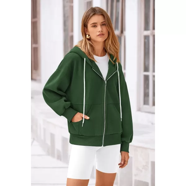 PRETTYGARDEN Womens 2024 Fall Zip Up Hoodies Sweatshirt Long Sleeve Loose Fit Y2K Casual Fashion Jackets with PocketsDark Green