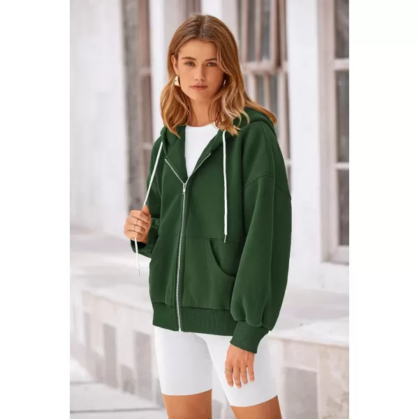 PRETTYGARDEN Womens 2024 Fall Zip Up Hoodies Sweatshirt Long Sleeve Loose Fit Y2K Casual Fashion Jackets with PocketsDark Green