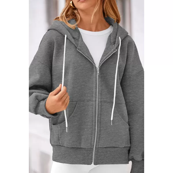 PRETTYGARDEN Womens 2024 Fall Zip Up Hoodies Sweatshirt Long Sleeve Loose Fit Y2K Casual Fashion Jackets with PocketsDark Grey