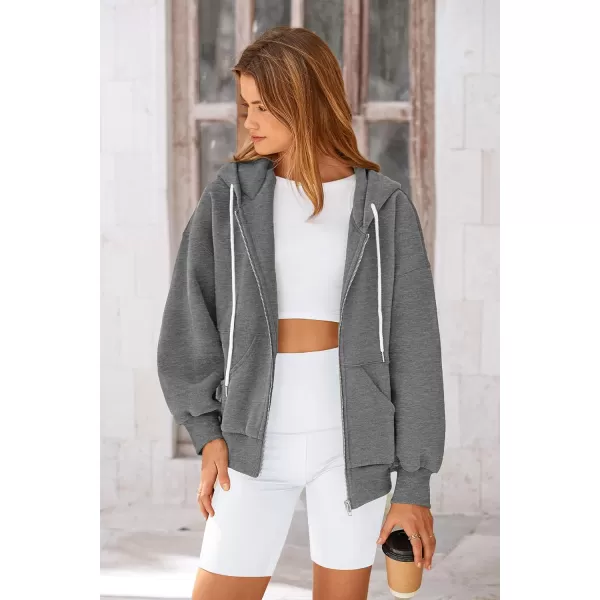 PRETTYGARDEN Womens 2024 Fall Zip Up Hoodies Sweatshirt Long Sleeve Loose Fit Y2K Casual Fashion Jackets with PocketsDark Grey