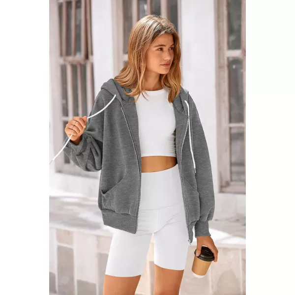 PRETTYGARDEN Womens 2024 Fall Zip Up Hoodies Sweatshirt Long Sleeve Loose Fit Y2K Casual Fashion Jackets with PocketsDark Grey