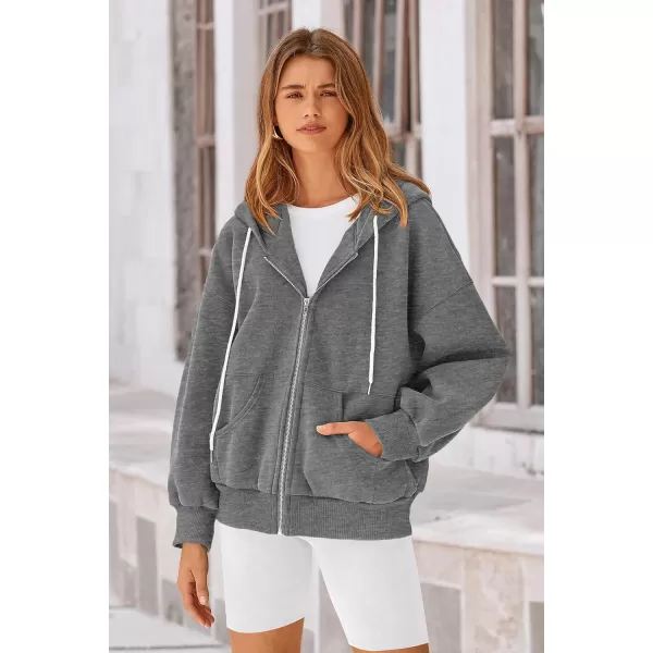 PRETTYGARDEN Womens 2024 Fall Zip Up Hoodies Sweatshirt Long Sleeve Loose Fit Y2K Casual Fashion Jackets with PocketsDark Grey