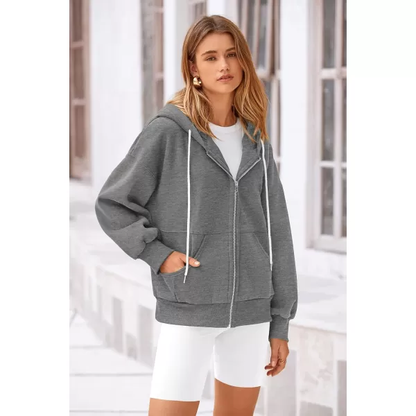 PRETTYGARDEN Womens 2024 Fall Zip Up Hoodies Sweatshirt Long Sleeve Loose Fit Y2K Casual Fashion Jackets with PocketsDark Grey