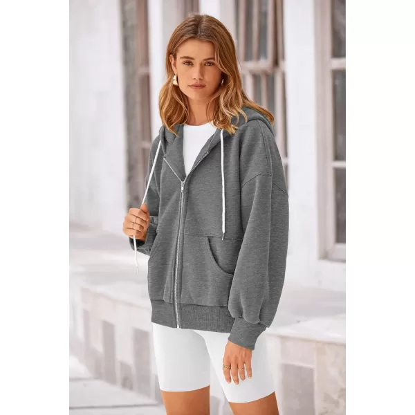 PRETTYGARDEN Womens 2024 Fall Zip Up Hoodies Sweatshirt Long Sleeve Loose Fit Y2K Casual Fashion Jackets with PocketsDark Grey