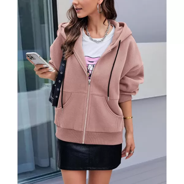 PRETTYGARDEN Womens 2024 Fall Zip Up Hoodies Sweatshirt Long Sleeve Loose Fit Y2K Casual Fashion Jackets with PocketsDusty Pink