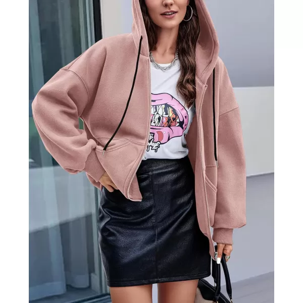 PRETTYGARDEN Womens 2024 Fall Zip Up Hoodies Sweatshirt Long Sleeve Loose Fit Y2K Casual Fashion Jackets with PocketsDusty Pink
