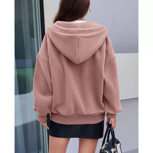 PRETTYGARDEN Womens 2024 Fall Zip Up Hoodies Sweatshirt Long Sleeve Loose Fit Y2K Casual Fashion Jackets with PocketsDusty Pink