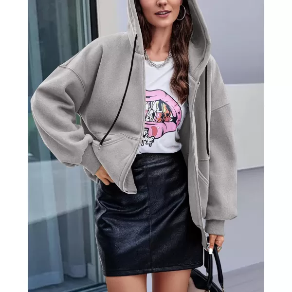 PRETTYGARDEN Womens 2024 Fall Zip Up Hoodies Sweatshirt Long Sleeve Loose Fit Y2K Casual Fashion Jackets with PocketsGrey