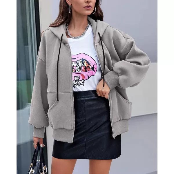 PRETTYGARDEN Womens 2024 Fall Zip Up Hoodies Sweatshirt Long Sleeve Loose Fit Y2K Casual Fashion Jackets with PocketsGrey