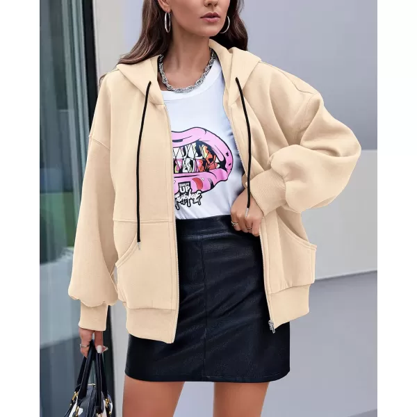 PRETTYGARDEN Womens 2024 Fall Zip Up Hoodies Sweatshirt Long Sleeve Loose Fit Y2K Casual Fashion Jackets with PocketsKhaki