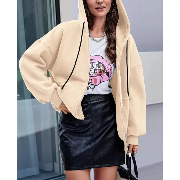 PRETTYGARDEN Womens 2024 Fall Zip Up Hoodies Sweatshirt Long Sleeve Loose Fit Y2K Casual Fashion Jackets with PocketsKhaki