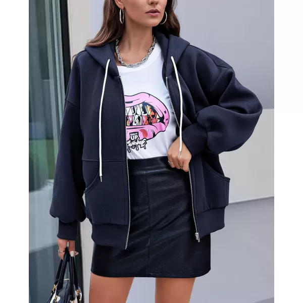 PRETTYGARDEN Womens 2024 Fall Zip Up Hoodies Sweatshirt Long Sleeve Loose Fit Y2K Casual Fashion Jackets with PocketsNavy
