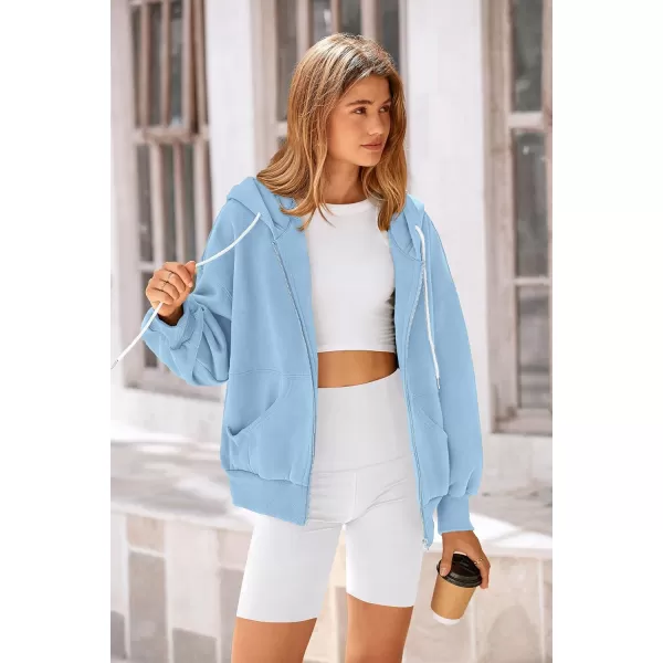 PRETTYGARDEN Womens 2024 Fall Zip Up Hoodies Sweatshirt Long Sleeve Loose Fit Y2K Casual Fashion Jackets with PocketsSky Blue