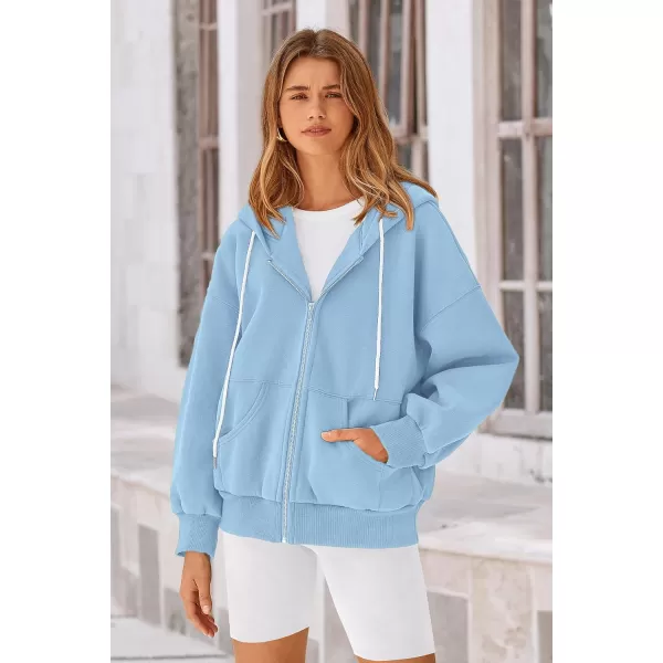 PRETTYGARDEN Womens 2024 Fall Zip Up Hoodies Sweatshirt Long Sleeve Loose Fit Y2K Casual Fashion Jackets with PocketsSky Blue