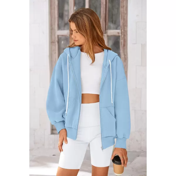 PRETTYGARDEN Womens 2024 Fall Zip Up Hoodies Sweatshirt Long Sleeve Loose Fit Y2K Casual Fashion Jackets with PocketsSky Blue