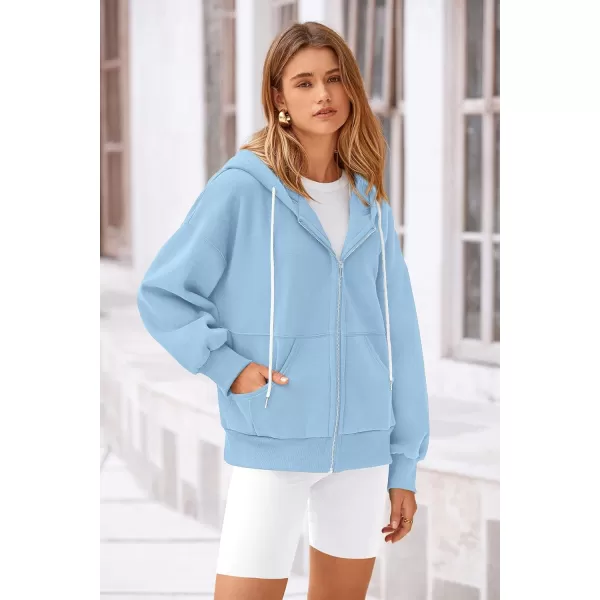 PRETTYGARDEN Womens 2024 Fall Zip Up Hoodies Sweatshirt Long Sleeve Loose Fit Y2K Casual Fashion Jackets with PocketsSky Blue