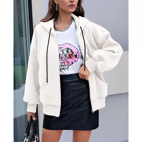 PRETTYGARDEN Womens 2024 Fall Zip Up Hoodies Sweatshirt Long Sleeve Loose Fit Y2K Casual Fashion Jackets with PocketsWhite