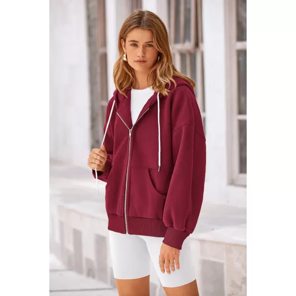PRETTYGARDEN Womens 2024 Fall Zip Up Hoodies Sweatshirt Long Sleeve Loose Fit Y2K Casual Fashion Jackets with PocketsWine Red