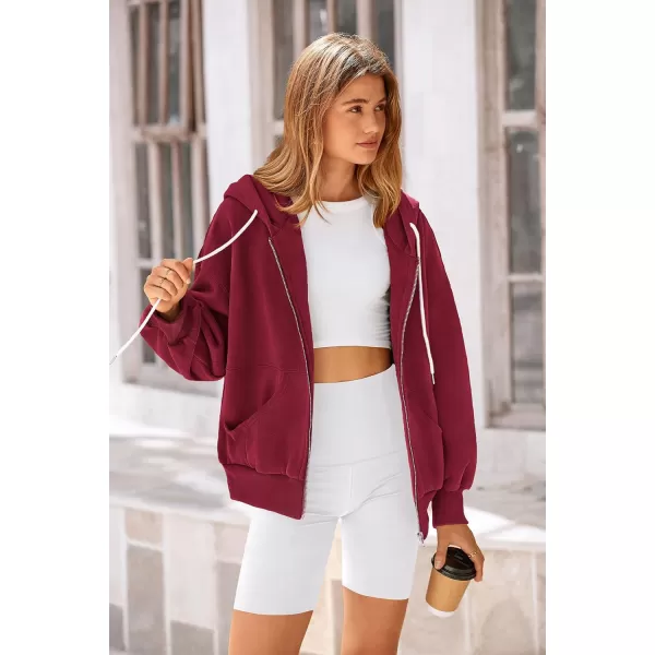 PRETTYGARDEN Womens 2024 Fall Zip Up Hoodies Sweatshirt Long Sleeve Loose Fit Y2K Casual Fashion Jackets with PocketsWine Red