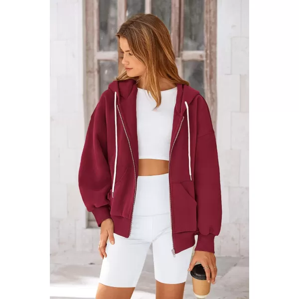 PRETTYGARDEN Womens 2024 Fall Zip Up Hoodies Sweatshirt Long Sleeve Loose Fit Y2K Casual Fashion Jackets with PocketsWine Red