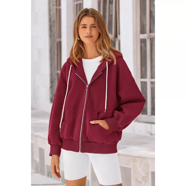 PRETTYGARDEN Womens 2024 Fall Zip Up Hoodies Sweatshirt Long Sleeve Loose Fit Y2K Casual Fashion Jackets with PocketsWine Red
