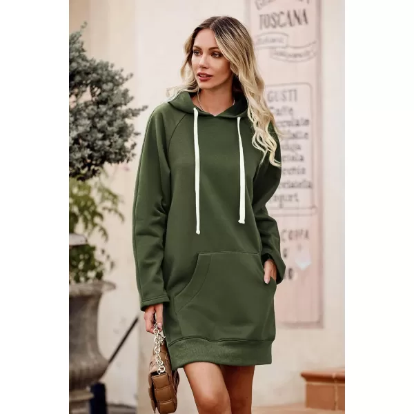 PRETTYGARDEN Womens Casual Pullover Sweatshirt Long Sleeve Split Hem Hoodie Dress with Kangaroo PocketArmy Green
