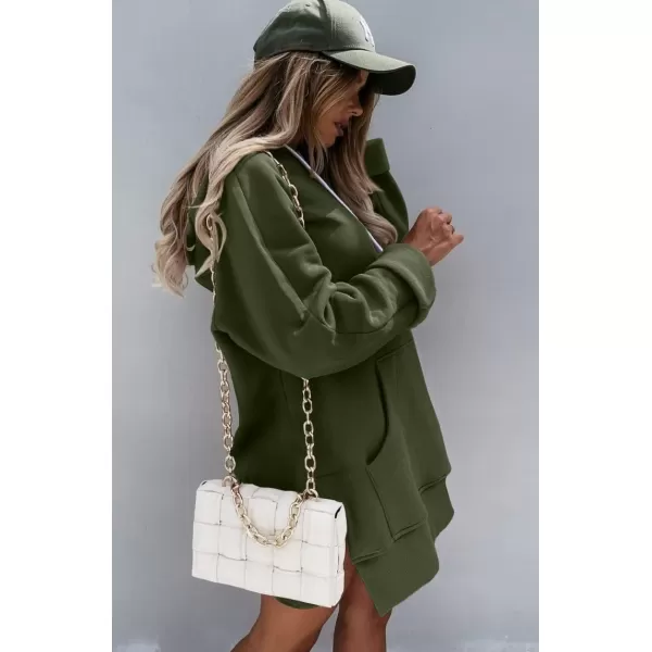 PRETTYGARDEN Womens Casual Pullover Sweatshirt Long Sleeve Split Hem Hoodie Dress with Kangaroo PocketArmy Green