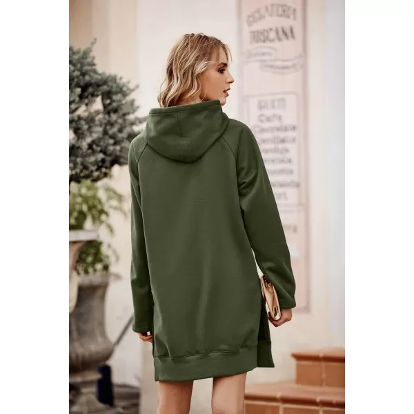 PRETTYGARDEN Womens Casual Pullover Sweatshirt Long Sleeve Split Hem Hoodie Dress with Kangaroo PocketArmy Green