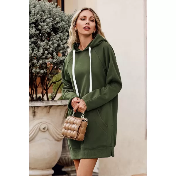PRETTYGARDEN Womens Casual Pullover Sweatshirt Long Sleeve Split Hem Hoodie Dress with Kangaroo PocketArmy Green