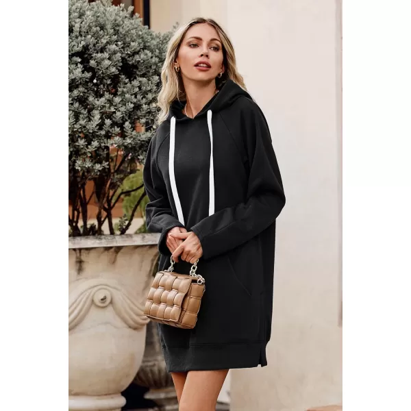 PRETTYGARDEN Womens Casual Pullover Sweatshirt Long Sleeve Split Hem Hoodie Dress with Kangaroo PocketBlack