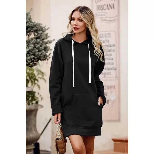 PRETTYGARDEN Womens Casual Pullover Sweatshirt Long Sleeve Split Hem Hoodie Dress with Kangaroo PocketBlack