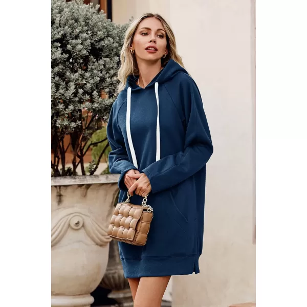 PRETTYGARDEN Womens Casual Pullover Sweatshirt Long Sleeve Split Hem Hoodie Dress with Kangaroo PocketBlue