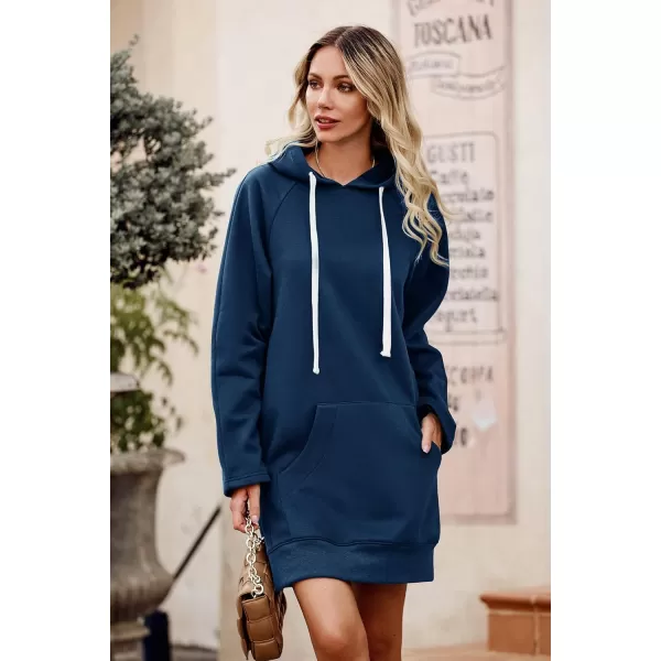 PRETTYGARDEN Womens Casual Pullover Sweatshirt Long Sleeve Split Hem Hoodie Dress with Kangaroo PocketBlue