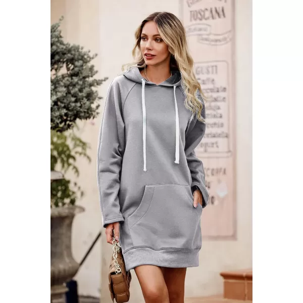 PRETTYGARDEN Womens Casual Pullover Sweatshirt Long Sleeve Split Hem Hoodie Dress with Kangaroo PocketLight Grey