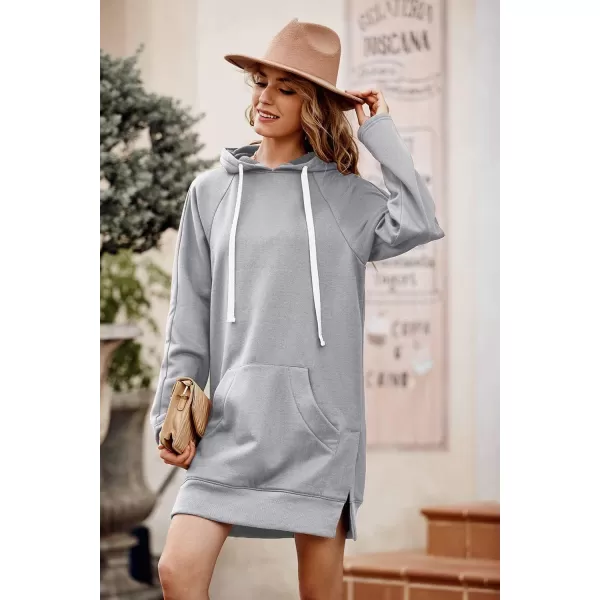PRETTYGARDEN Womens Casual Pullover Sweatshirt Long Sleeve Split Hem Hoodie Dress with Kangaroo PocketLight Grey