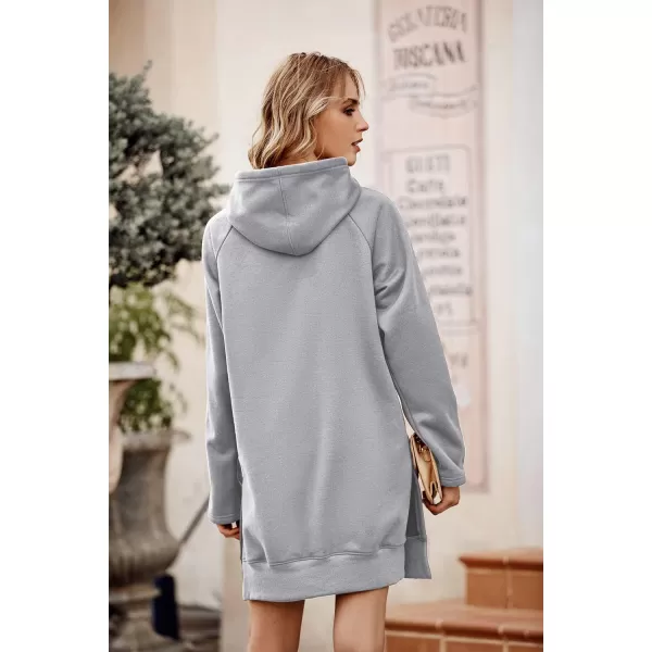 PRETTYGARDEN Womens Casual Pullover Sweatshirt Long Sleeve Split Hem Hoodie Dress with Kangaroo PocketLight Grey