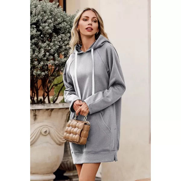 PRETTYGARDEN Womens Casual Pullover Sweatshirt Long Sleeve Split Hem Hoodie Dress with Kangaroo PocketLight Grey
