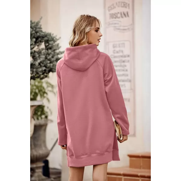 PRETTYGARDEN Womens Casual Pullover Sweatshirt Long Sleeve Split Hem Hoodie Dress with Kangaroo PocketPink