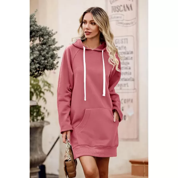 PRETTYGARDEN Womens Casual Pullover Sweatshirt Long Sleeve Split Hem Hoodie Dress with Kangaroo PocketPink