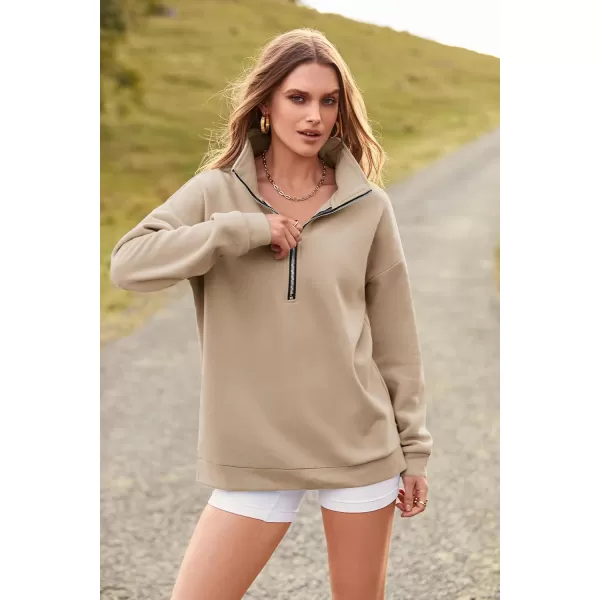 PRETTYGARDEN Womens Causal 14 Zip Pullover Long Sleeve Collar Sweatshirts Solid Activewear Running JacketApricot