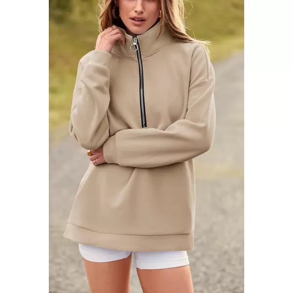 PRETTYGARDEN Womens Causal 14 Zip Pullover Long Sleeve Collar Sweatshirts Solid Activewear Running JacketApricot
